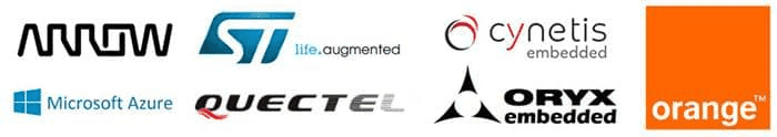Logos Arrow, Cynetis Embedded, Oryx Embedded, STMicroelectronics, Quectel, Orange, Microsoft Azure