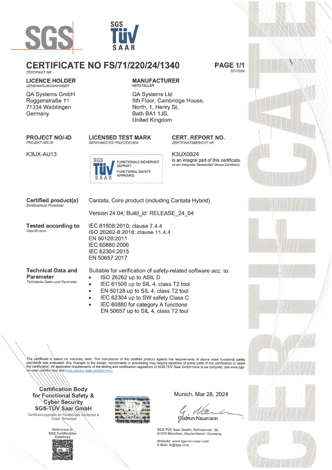 Cantata Certificate